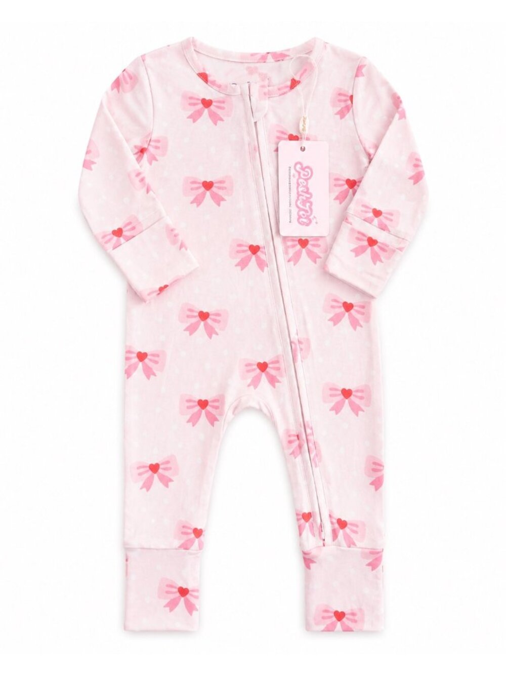 Posh Tot Bamboo Zip Sleeper 6-9M Pink Bows Hearts NWT